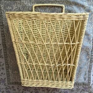 Vintage wicker wall hanging basket magazine organizer rattan yellow bohemian